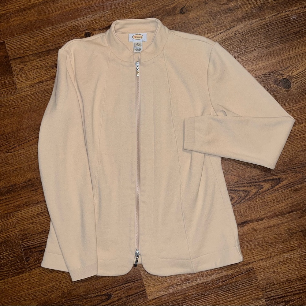 Talbots Beige Zip Up Jacket Minimalist Fleece Cozy Neutral Long Sleeve Size M